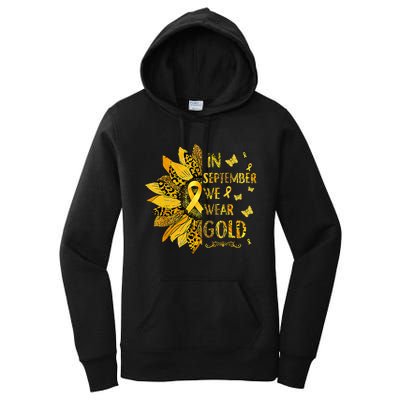 Childhood Cancer Sunflower In September We Wear Gold Women's Pullover Hoodie