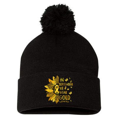 Childhood Cancer Sunflower In September We Wear Gold Pom Pom 12in Knit Beanie