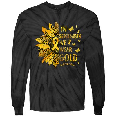 Childhood Cancer Sunflower In September We Wear Gold Tie-Dye Long Sleeve Shirt