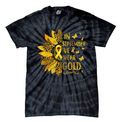 Childhood Cancer Sunflower In September We Wear Gold Tie-Dye T-Shirt