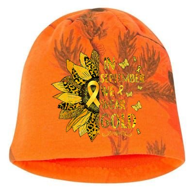 Childhood Cancer Sunflower In September We Wear Gold Kati - Camo Knit Beanie