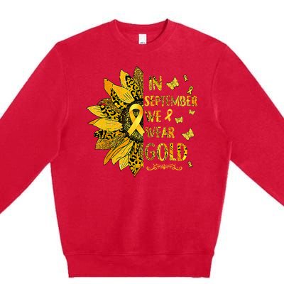 Childhood Cancer Sunflower In September We Wear Gold Premium Crewneck Sweatshirt