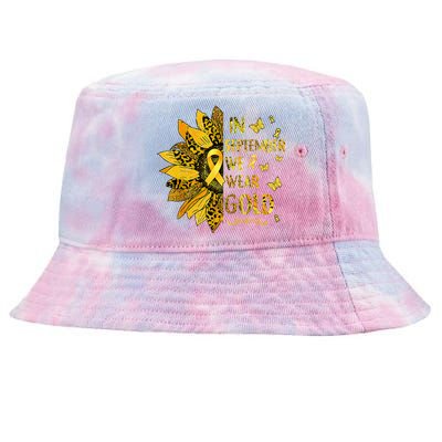 Childhood Cancer Sunflower In September We Wear Gold Tie-Dyed Bucket Hat