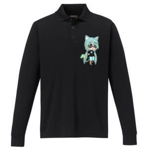 Cute Chibi Style Kawaii Anime Girl Chloe Chan The Tomboy Performance Long Sleeve Polo