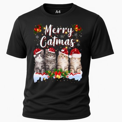 Cat Christmas Santa Hat Funny Merry Catmas Meowy Cooling Performance Crew T-Shirt