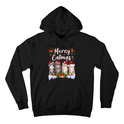 Cat Christmas Santa Hat Funny Merry Catmas Meowy Hoodie