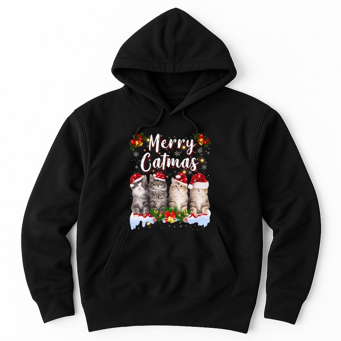 Cat Christmas Santa Hat Funny Merry Catmas Meowy Hoodie