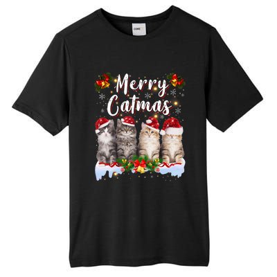 Cat Christmas Santa Hat Funny Merry Catmas Meowy Tall Fusion ChromaSoft Performance T-Shirt