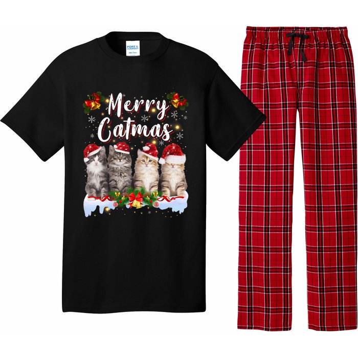 Cat Christmas Santa Hat Funny Merry Catmas Meowy Pajama Set