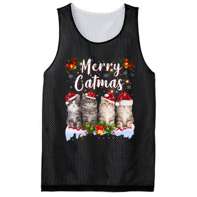 Cat Christmas Santa Hat Funny Merry Catmas Meowy Mesh Reversible Basketball Jersey Tank