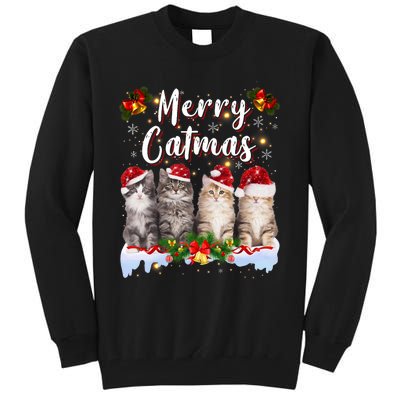 Cat Christmas Santa Hat Funny Merry Catmas Meowy Tall Sweatshirt