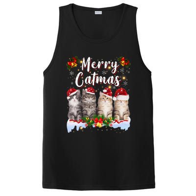 Cat Christmas Santa Hat Funny Merry Catmas Meowy PosiCharge Competitor Tank