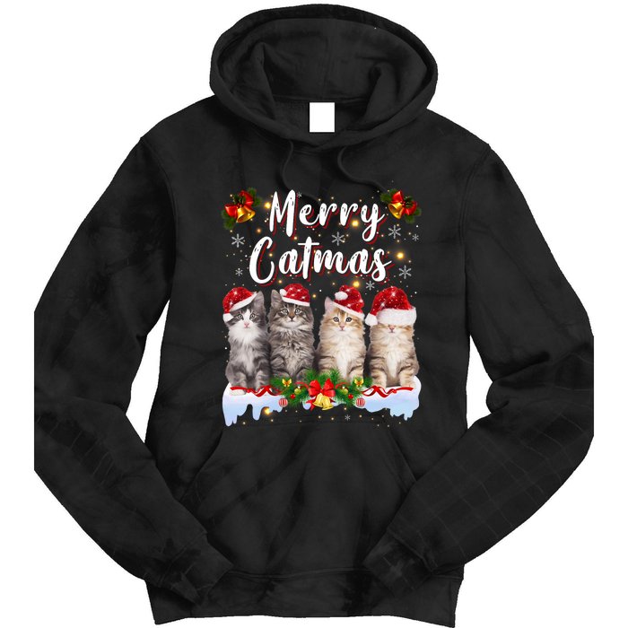 Cat Christmas Santa Hat Funny Merry Catmas Meowy Tie Dye Hoodie