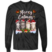 Cat Christmas Santa Hat Funny Merry Catmas Meowy Tie-Dye Long Sleeve Shirt