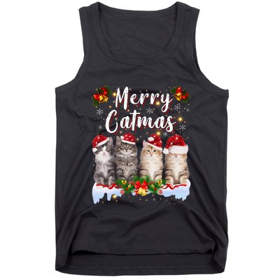 Cat Christmas Santa Hat Funny Merry Catmas Meowy Tank Top