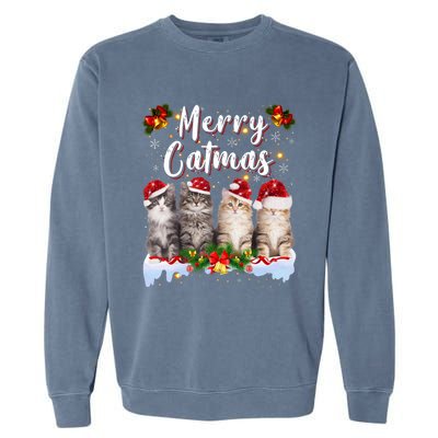 Cat Christmas Santa Hat Funny Merry Catmas Meowy Garment-Dyed Sweatshirt