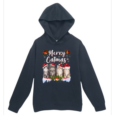 Cat Christmas Santa Hat Funny Merry Catmas Meowy Urban Pullover Hoodie