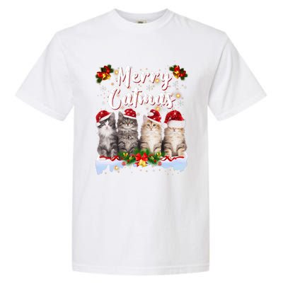 Cat Christmas Santa Hat Funny Merry Catmas Meowy Garment-Dyed Heavyweight T-Shirt