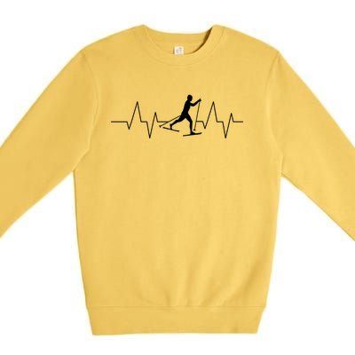 Cross Country Skiing Heartbeat Love Skiing Skier Funny Gift Premium Crewneck Sweatshirt