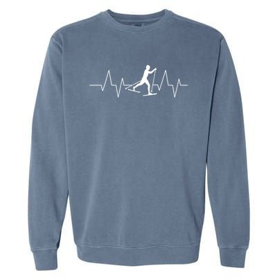 Cross Country Skiing Heartbeat Love Skiing Skier Funny Gift Garment-Dyed Sweatshirt