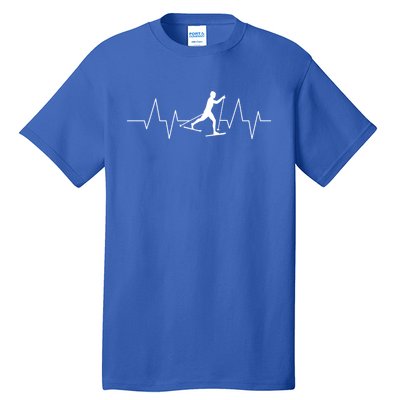 Cross Country Skiing Heartbeat Love Skiing Skier Funny Gift Tall T-Shirt