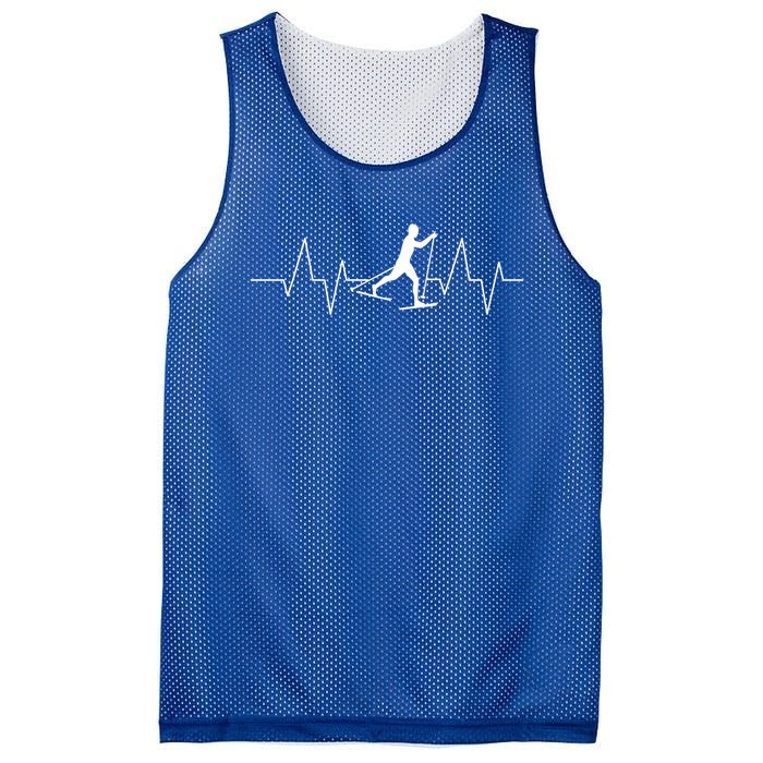 Cross Country Skiing Heartbeat Love Skiing Skier Funny Gift Mesh Reversible Basketball Jersey Tank