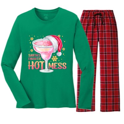 Christmas Cocktail Santas Favorite Hot Mess Gift Women's Long Sleeve Flannel Pajama Set 