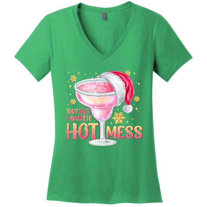 Christmas Cocktail Santas Favorite Hot Mess Gift Women's V-Neck T-Shirt