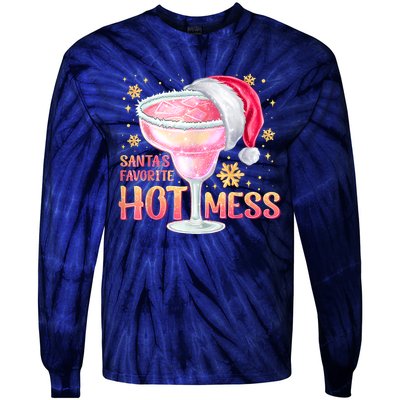 Christmas Cocktail Santas Favorite Hot Mess Gift Tie-Dye Long Sleeve Shirt