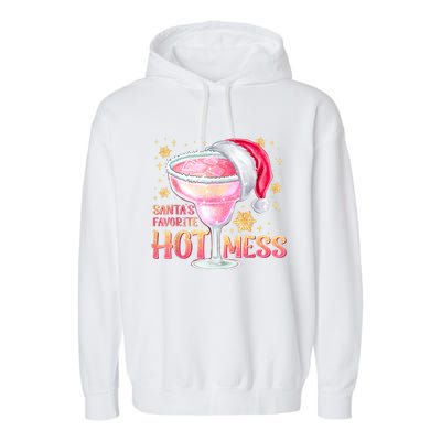 Christmas Cocktail Santas Favorite Hot Mess Gift Garment-Dyed Fleece Hoodie