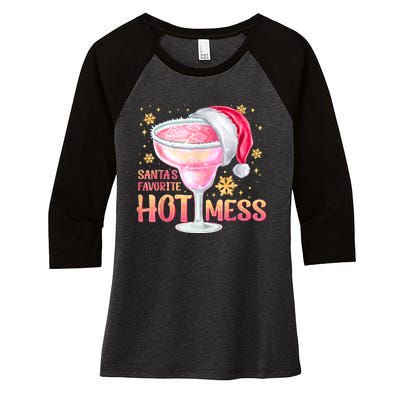 Christmas Cocktail Santas Favorite Hot Mess Gift Women's Tri-Blend 3/4-Sleeve Raglan Shirt