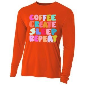 Coffee Create Sleep Repeat Cute Artwork Creatives Artists Cooling Performance Long Sleeve Crew