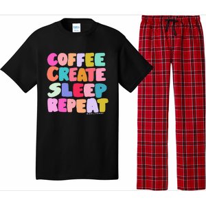 Coffee Create Sleep Repeat Cute Artwork Creatives Artists Pajama Set