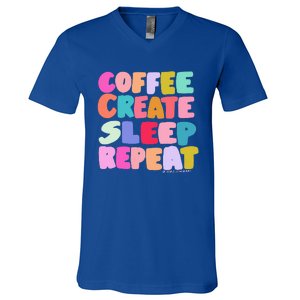 Coffee Create Sleep Repeat Cute Artwork Creatives Artists V-Neck T-Shirt