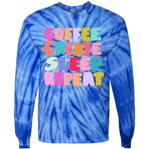 Coffee Create Sleep Repeat Cute Artwork Creatives Artists Tie-Dye Long Sleeve Shirt