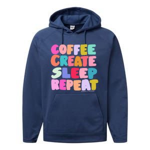 Coffee Create Sleep Repeat Cute Artwork Creatives Artists Performance Fleece Hoodie