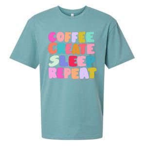 Coffee Create Sleep Repeat Cute Artwork Creatives Artists Sueded Cloud Jersey T-Shirt