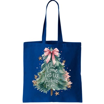 Coquette Christmas Tree Oh Come Let Us Adore Him Jesus Swea Tote Bag