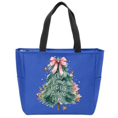 Coquette Christmas Tree Oh Come Let Us Adore Him Jesus Swea Zip Tote Bag