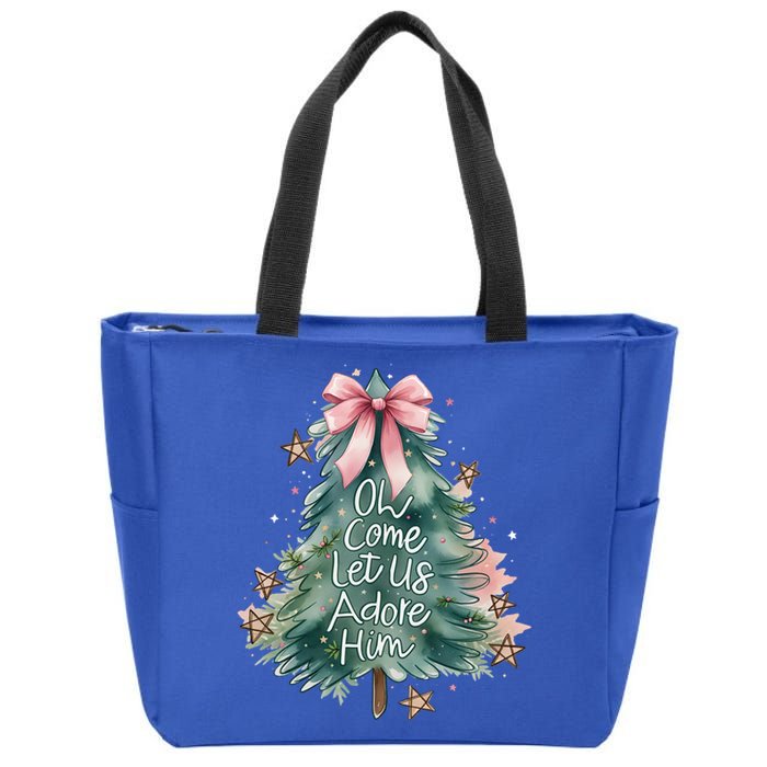 Coquette Christmas Tree Oh Come Let Us Adore Him Jesus Swea Zip Tote Bag