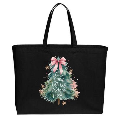 Coquette Christmas Tree Oh Come Let Us Adore Him Jesus Swea Cotton Canvas Jumbo Tote