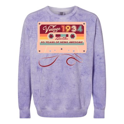 Cute Cassette Tape Limited Edition Vintage 1934 90 Years Of Being Awesome Colorblast Crewneck Sweatshirt