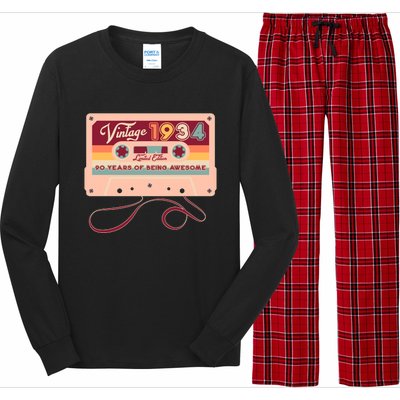 Cute Cassette Tape Limited Edition Vintage 1934 90 Years Of Being Awesome Long Sleeve Pajama Set