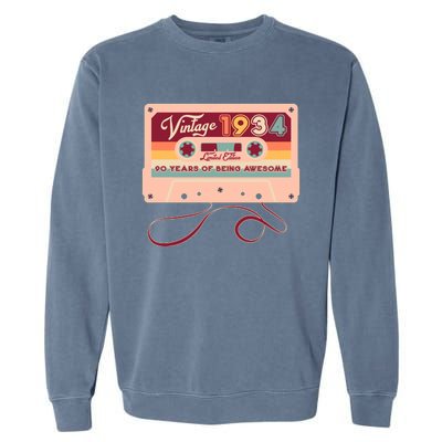 Cute Cassette Tape Limited Edition Vintage 1934 90 Years Of Being Awesome Garment-Dyed Sweatshirt