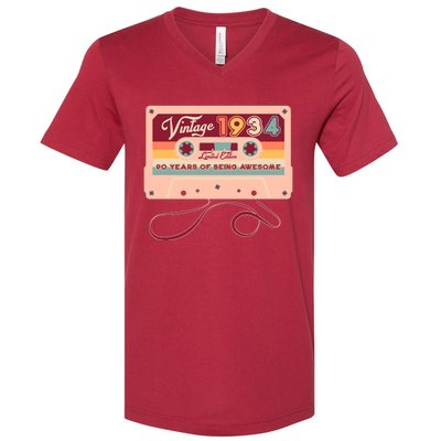 Cute Cassette Tape Limited Edition Vintage 1934 90 Years Of Being Awesome V-Neck T-Shirt