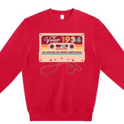 Cute Cassette Tape Limited Edition Vintage 1934 90 Years Of Being Awesome Premium Crewneck Sweatshirt