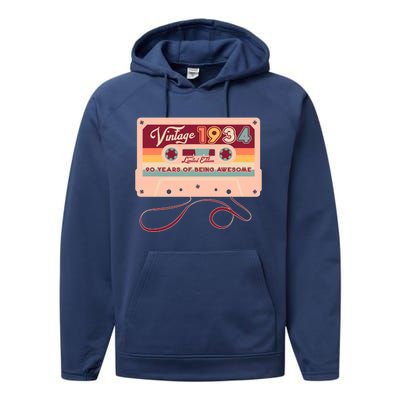 Cute Cassette Tape Limited Edition Vintage 1934 90 Years Of Being Awesome Performance Fleece Hoodie