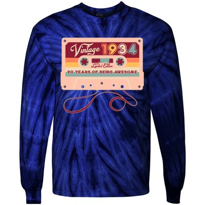 Cute Cassette Tape Limited Edition Vintage 1934 90 Years Of Being Awesome Tie-Dye Long Sleeve Shirt