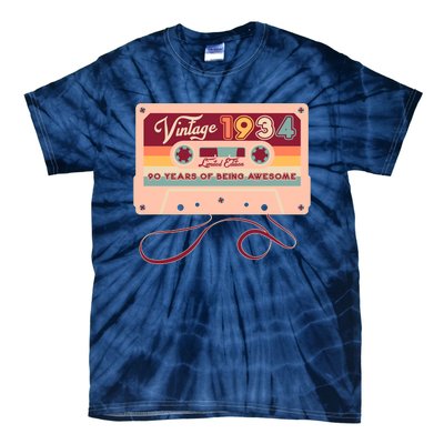 Cute Cassette Tape Limited Edition Vintage 1934 90 Years Of Being Awesome Tie-Dye T-Shirt