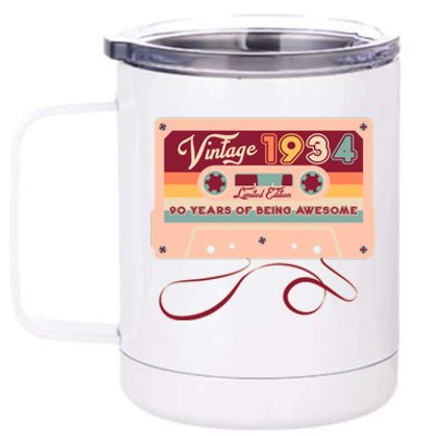 Cute Cassette Tape Limited Edition Vintage 1934 90 Years Of Being Awesome 12 oz Stainless Steel Tumbler Cup